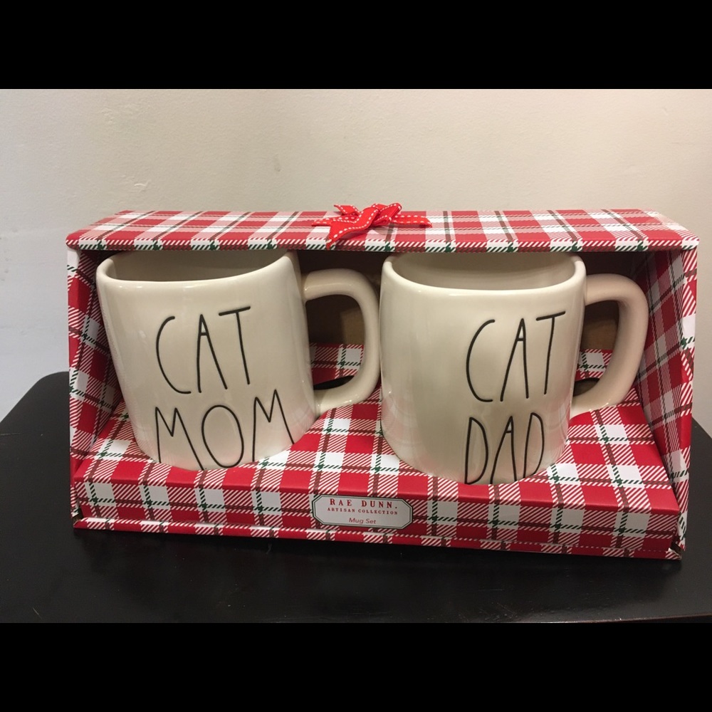 Rae Dunn cat mom cat dad mug set